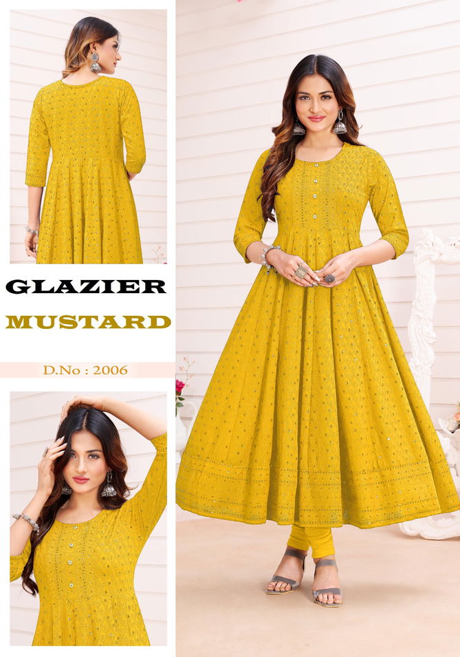 Glazier Vol 1 Fancy Rayon Wholesale Long Anarkali Kurtis Catalog